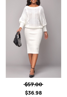 Boat Neck Long Sleeve White Bodycon Dress