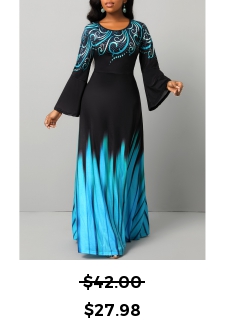 Tribal Print Breathable Blue Round Neck Maxi Dress