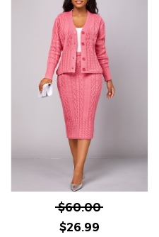Peach Red Button Long Sleeve Top and Skirt