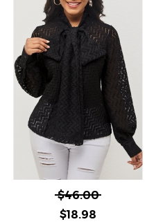 Pierced Tie Front Black Lantern Sleeve Blouse