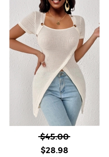 Button Detail Patchwork Beige Square Neck T Shirt
