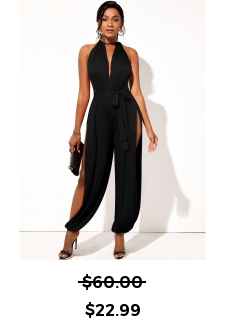 Side Slit Sleeveless Belted Solid Jumpsuit