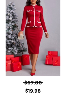 Wine Red Stand Collar Contrast Binding Suit