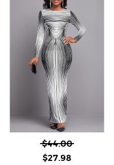 Striped Black Long Sleeve Round Neck Maxi Bodycon Dress