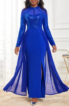 Shinning Sapphire Blue Side Slit Maxi Dress