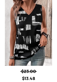 Graffiti Print Black Sleeveless V Neck Tank Top