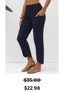 Navy Elastic Waist Pocket High Waisted Pants