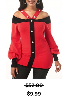 Blouson Sleeve Cold Shoulder Pearl Embellished Sweater
