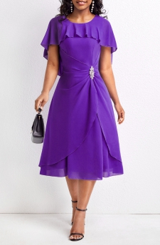 Boat Neck Lightweigh Purple A Line Dress