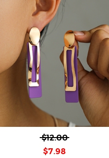 Geometric Design Purple Rectangle Metal Earrings