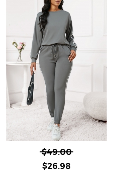 Striped Dark Grey Regular Round Neck Sweatshirt and Pants