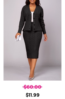 Black Button Long Sleeve Top and Skirt