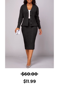 Black Button Long Sleeve Top and Skirt