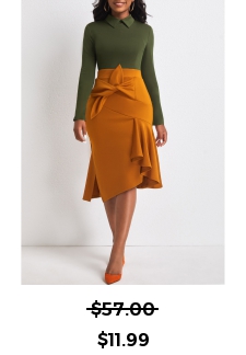 Blackish Green Contrast Bowknot Side Slit Dress