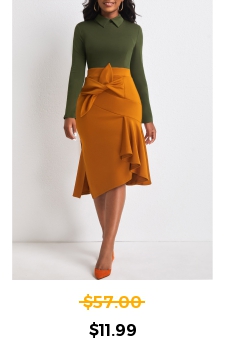 Blackish Green Contrast Bowknot Side Slit Dress