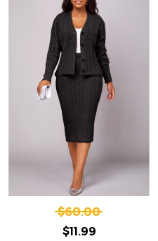 Black Button Long Sleeve Top and Skirt