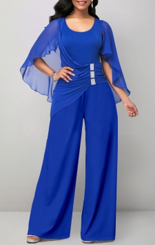 Asymmetry Royal Blue Scoop Neck Long Jumpsuit