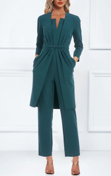 Split Turquoise Pocket Design Ankle Length Jumpsuit