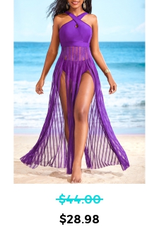 Double Slit Mesh Purple Beach Dress