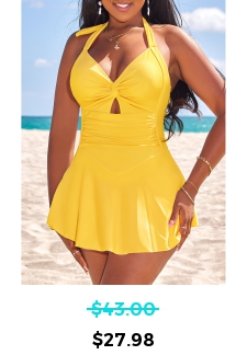 Cut Out Yellow Ruched One Piece Swimwear