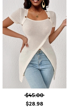 Button Detail Patchwork Beige Square Neck T Shirt