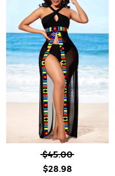 High Slit Black Tribal Print Cover Up