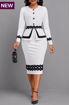 Fake 2in1 White Long Sleeve Round Neck Bodycon Dress