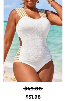 Patchwork Cut Out White One Piece Swimwear