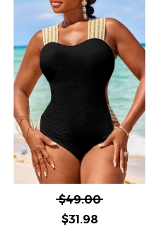 Wide Strap Cut Out Black One Piece Swimwear