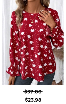 Valentine\'s Day Button Red Long Sleeve Round Neck Blouse