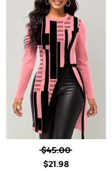 Geometric Print Pink Round Neck T Shirt