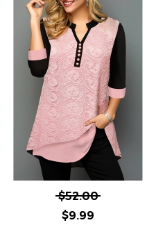Valentines Paisley Lace Stitching Pink Split Neck Blouse