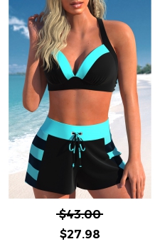 High Waisted Striped Patchwork Black Bikini Set