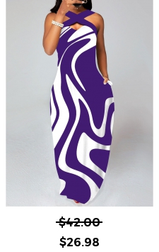 Geometric Print Criss Cross Purple Maxi Dress