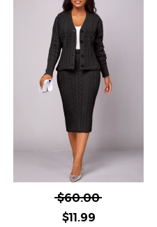 Black Button Long Sleeve Top and Skirt