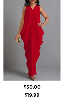 Red O Shape V Neck Split Maxi Dress