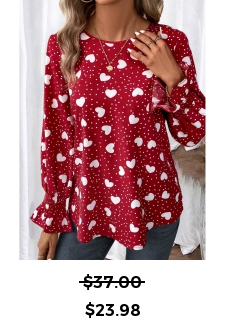 Valentine\\\'s Day Button Red Long Sleeve Round Neck Blouse