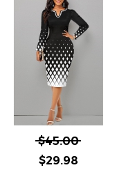 Geometric Print Patchwork Black Long Sleeve Dress