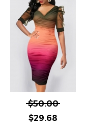 Ombre Mesh Multi Color Short Sleeve Bodycon Dress