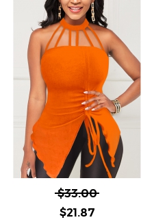 Orange Cage Neck Drawstring Tank Top
