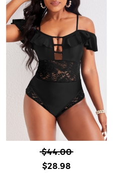 Spaghetti Strap Lace Black One Piece Swimwear