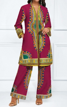 African Tribal Print Zipper Hot Pink Top and Pants