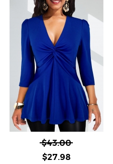 Twist Royal Blue Three Quarter Length Sleeve Blouse