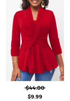 Twist Front 3/4 Sleeve Red T Shirt