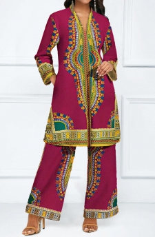 African Tribal Print Zipper Hot Pink Top and Pants