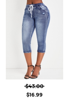 Denim Blue Pocket Drawastring Mid Waisted Jeans