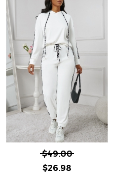 Patchwork White Ankle Length Hooded Jogger Top and Pants