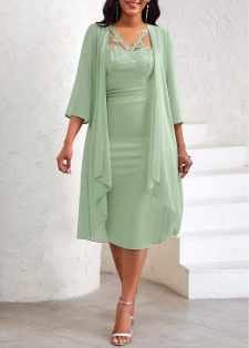 Embroidery Two Piece Suit Light Green Dress and Cardigan