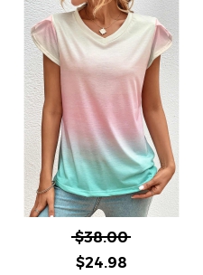 Light Pink V Neck Ombre T Shirt