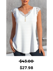 Lace V Neck White Tank Top